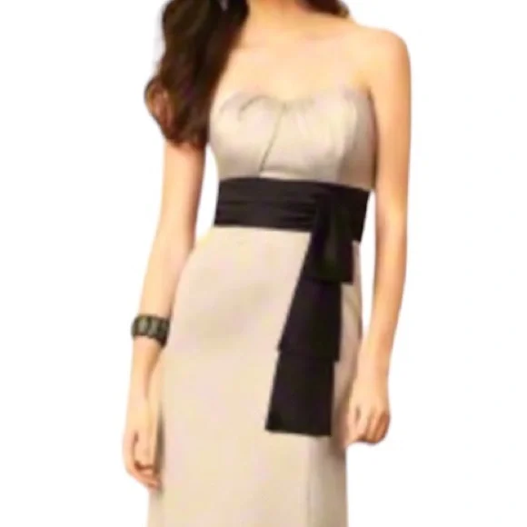 NWT Alfred Angelo GOWN 7283L Bridesmaid MOB Cocktail Dress LINEN / BLACK Sz 10 - Picture 2 of 6